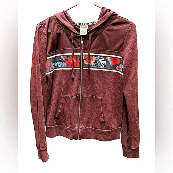 Pink Victoria secret retired zip up w/ hood & pockets medium - Picture 1 of 4